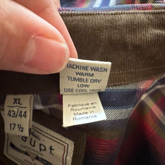 Haupt Shirt Mens 17.5 XL Red Blue Check Tartan Cotton Twill Flannel Soft - Picture 7 of 9